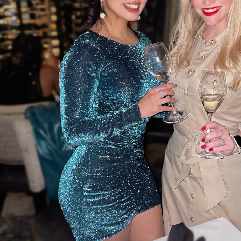 House Of Cb Green Sparkle Anoushka Dress